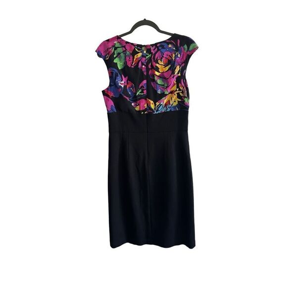 Trina Turk Black Multicolor Floral Print Cap Sleeve Silk Sheath Dress Size 8 - Picture 3 of 9